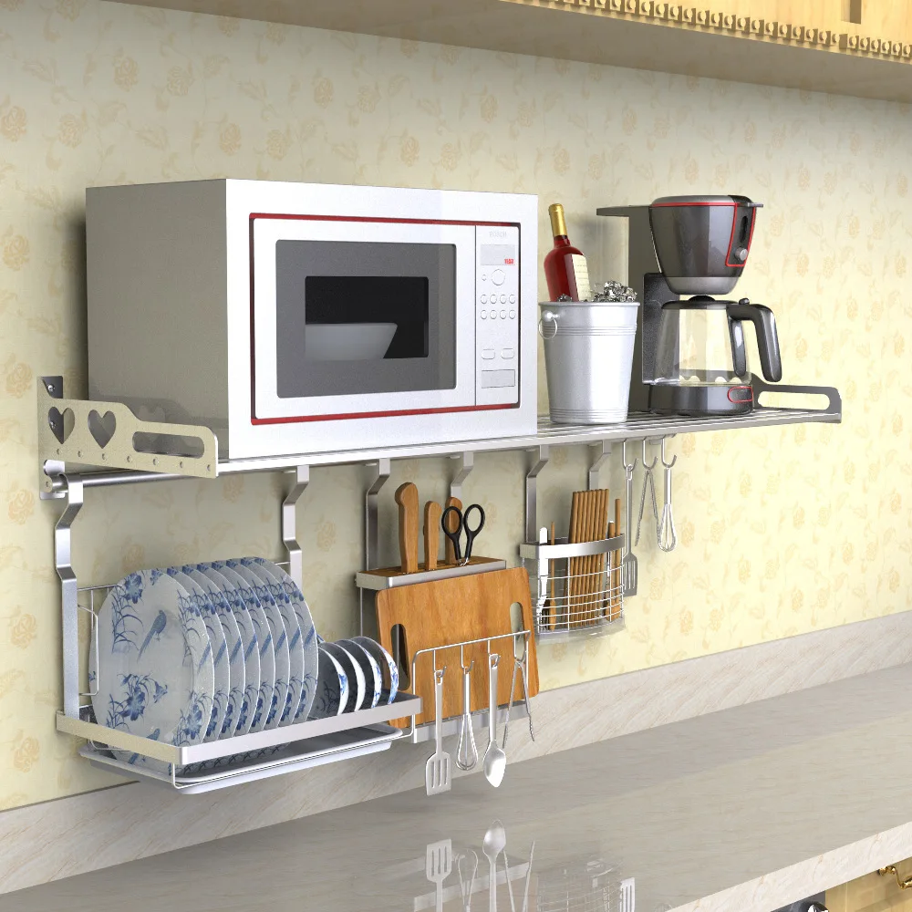 Microwave oven Wall-mounted Storage Holders Stainless steel kitchen storage shelf / rack