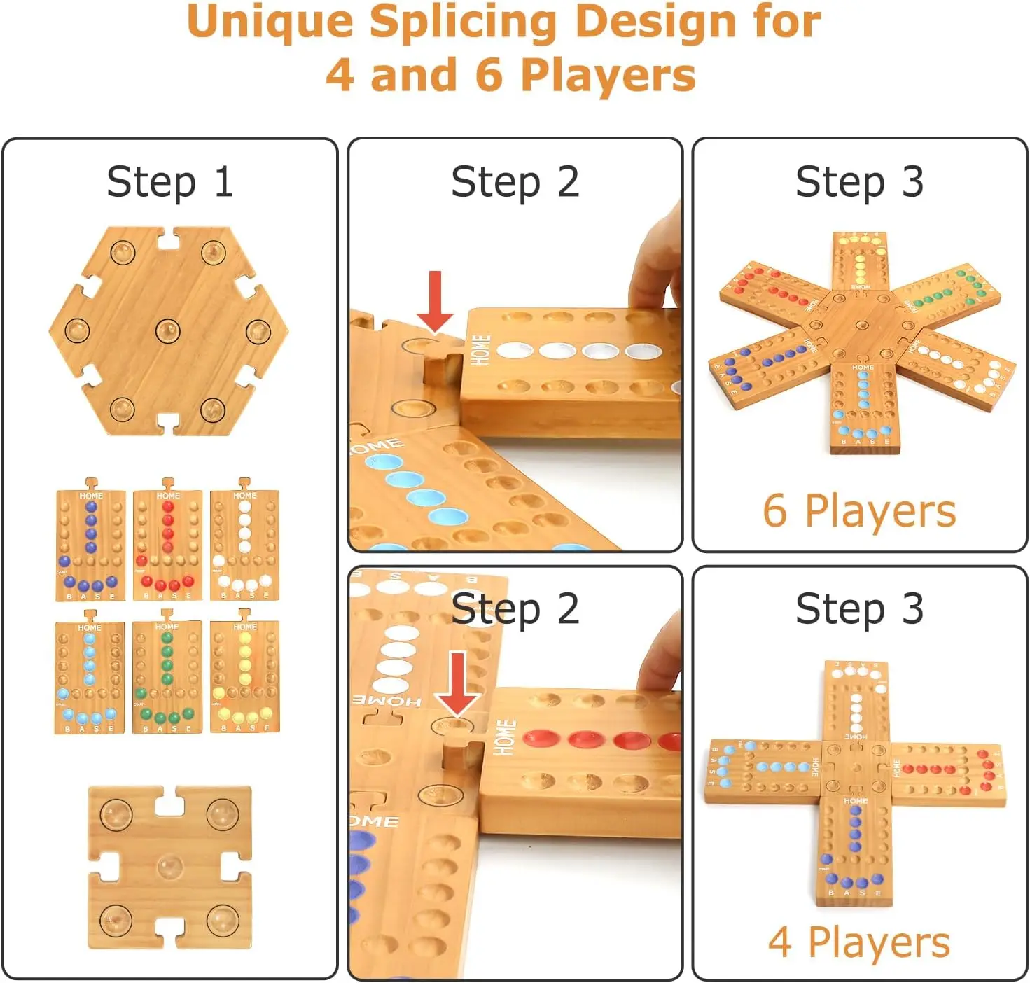 Unisex Portable Wooden Board Games Marble Games for 2-4 Years Family Friends Party Game Nights with 4 and 6 Players