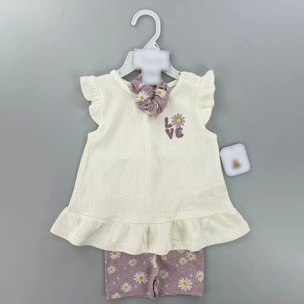 Wholesale Baby Girl Dress+Pants+Headband 3pcs Set Summer Newborn Infant Cotton Clothes Toddler Baptism Dress