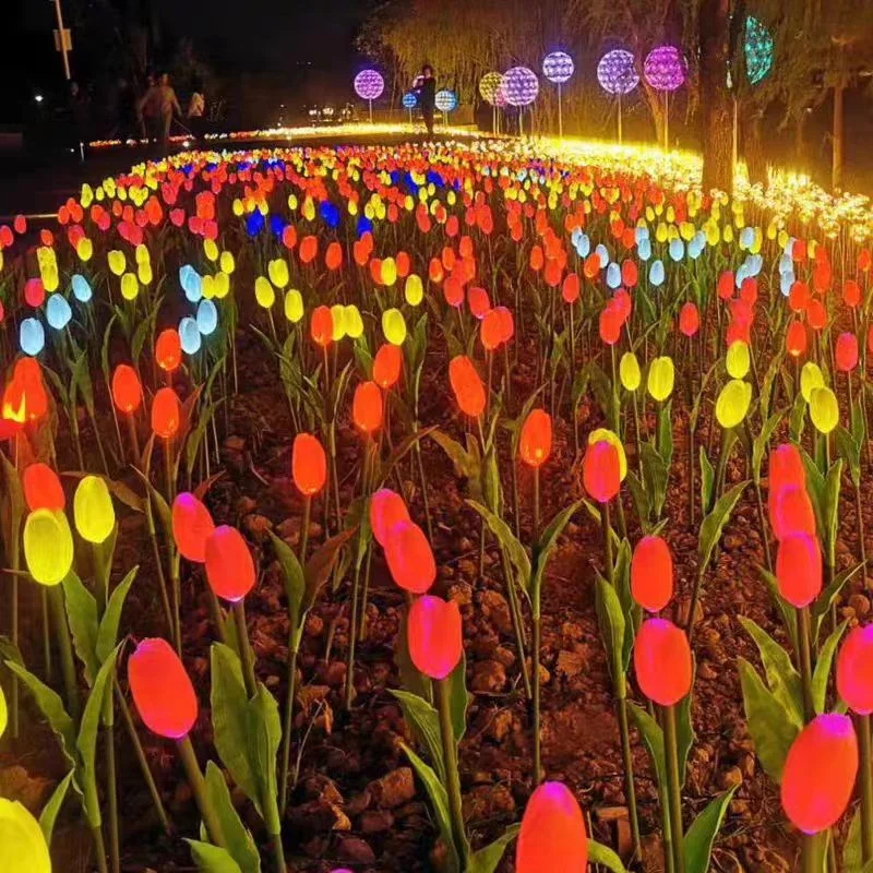 Tulip Flower Shaped Outdoor Yard Garden Lawn Path Lighting Solar Power LED Tulip Landscape Flower Lamp Lights Stake Lights