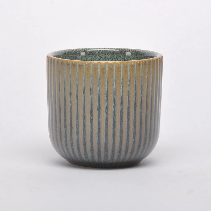 Retro custom shape striped embossed bonsai garden rectangular indoor planter chinese porcelain flower pots