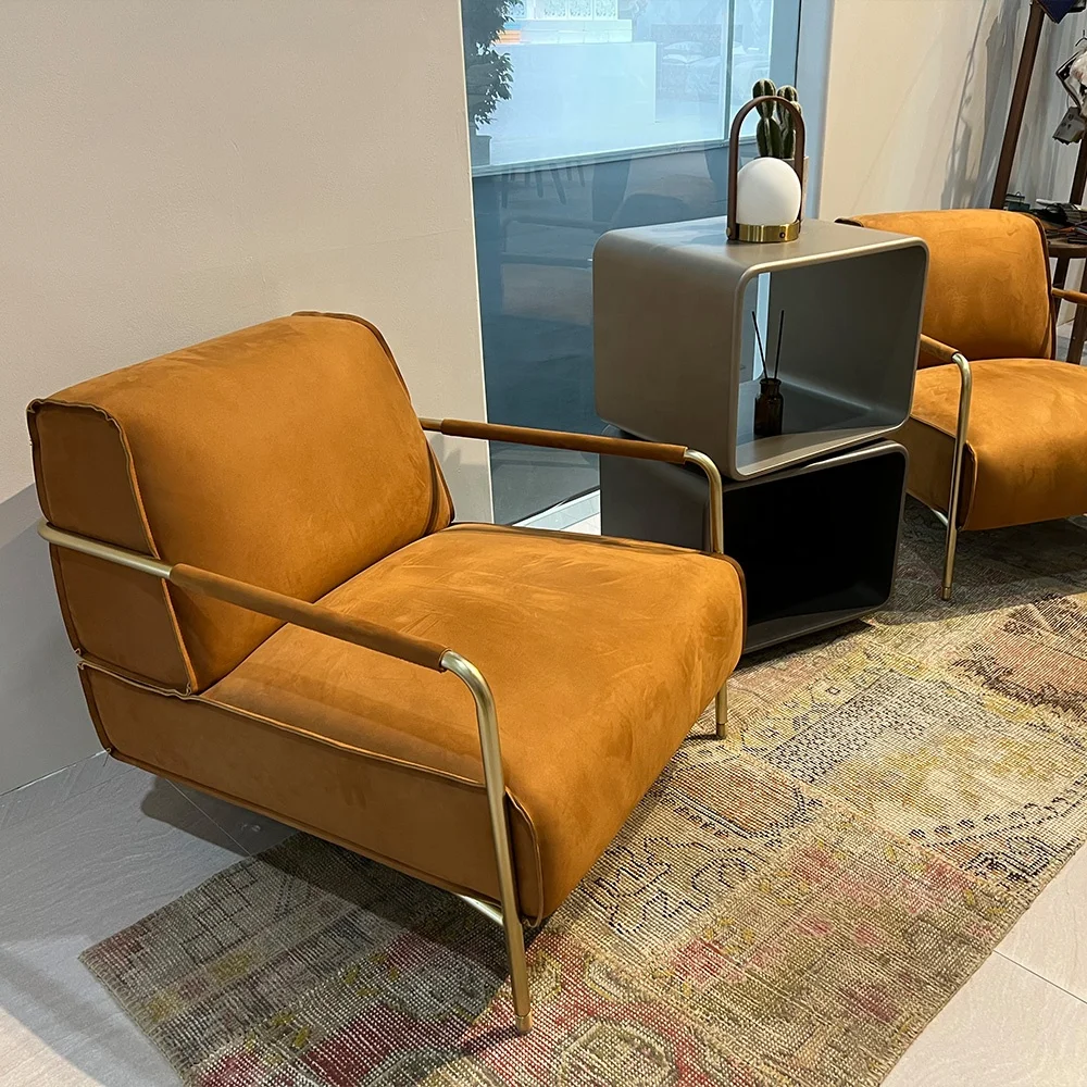 Luxury Armchairs Orange Color Velvet Sofa Chairs  Living Room Chairs Set For Hotel Villa