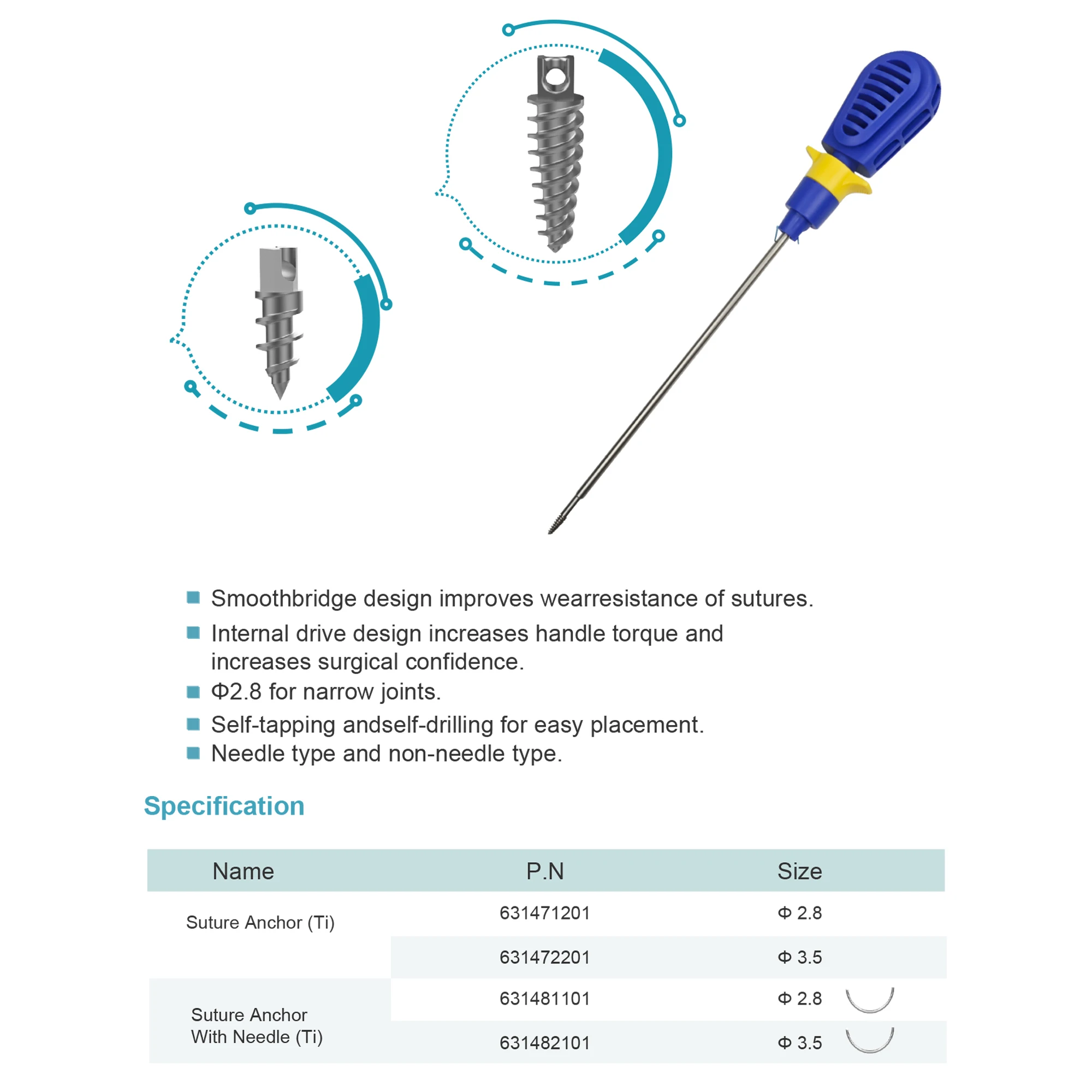 CANWELL Sports Medicine Suture Anchor with Nonabsorbable Titanium Suture Anchor With Two Needles