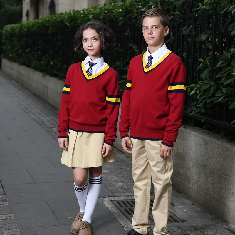 
spring and autumn Factory Price red cotton button knitted children kids Student primary School Uniforms Cardigan Sweater 