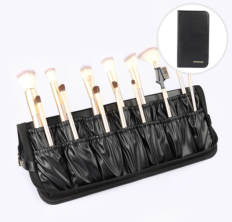 custom logo PU leather gold mesh makeup brush bag medium black mesh make up brush bag makeup brush bags