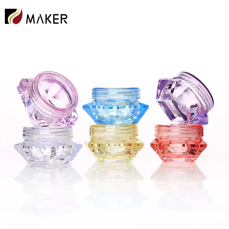Small sample container clear empty skincare 3g 5g PS mini diamond cosmetic nail powder eye face cream plastic jar with color lid