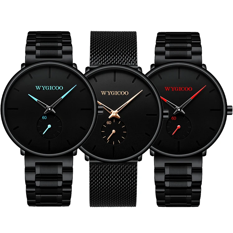 WYGICOO OEM Metal Montre Analogique Reloj Relojes Analogicos Customized Quartz Analog Watch For Men Black