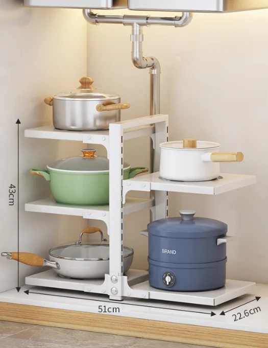 Steel Multi-Layer Adjustable Pot Dish Rack for Kitchen Sink Cabinets Pots Pans Storage Rack Standing Type Installation Home Use
