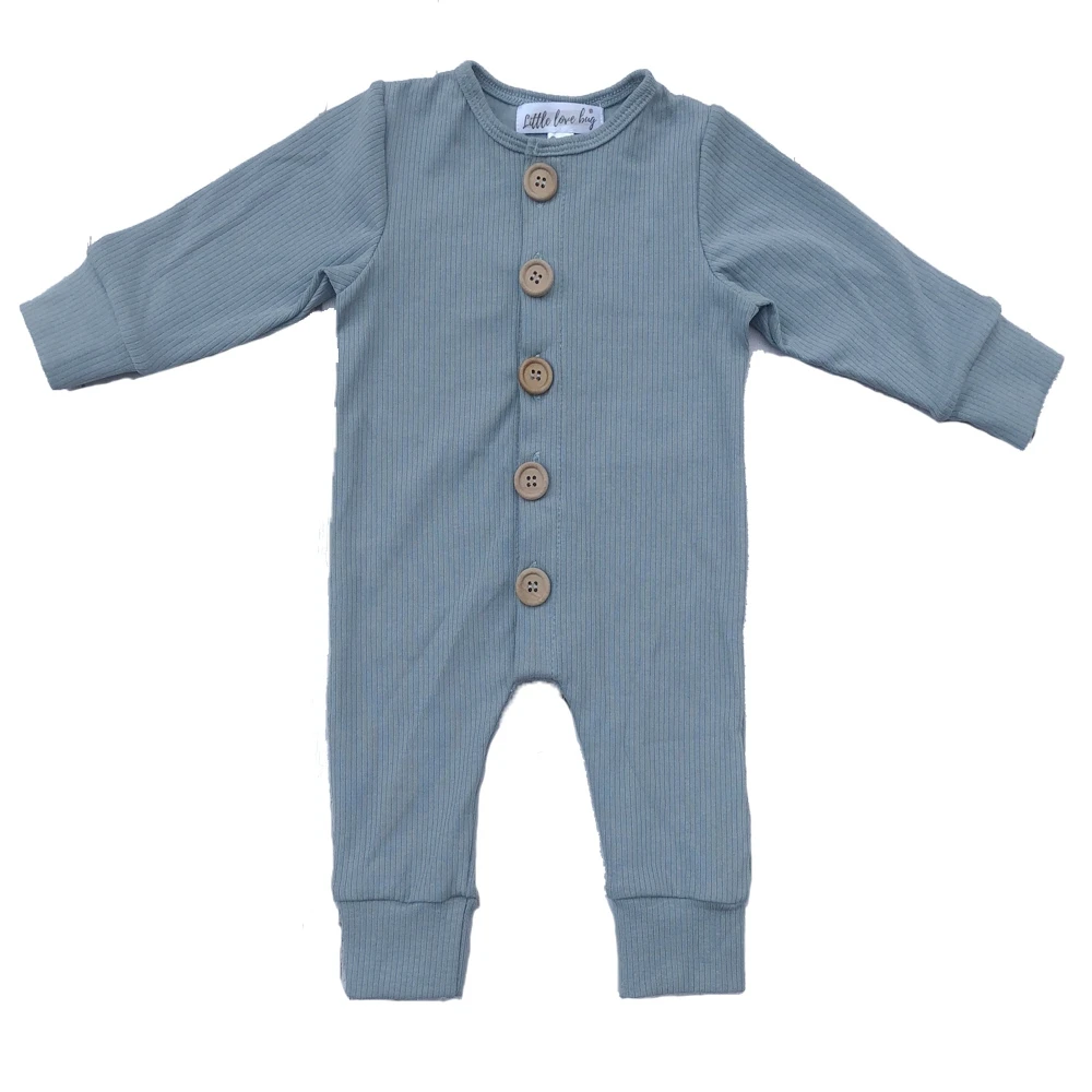 Oem Popular Solid Fall Winter baby Rib bamboo Cotton Snap Jumpsuit Newborn Button Onesie Baby Romper(old)
