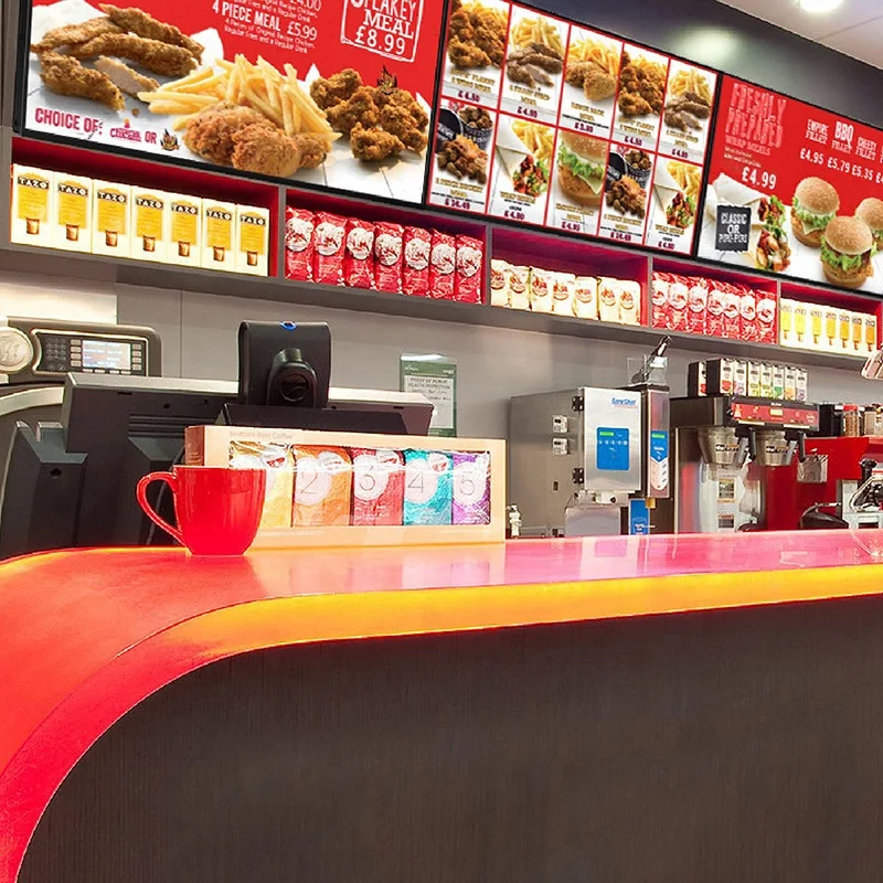 Direct Factory Supply Advertising Playing Equipment High Definition  Wall Mount Touch Screen Digital Menu Board For Restaurant