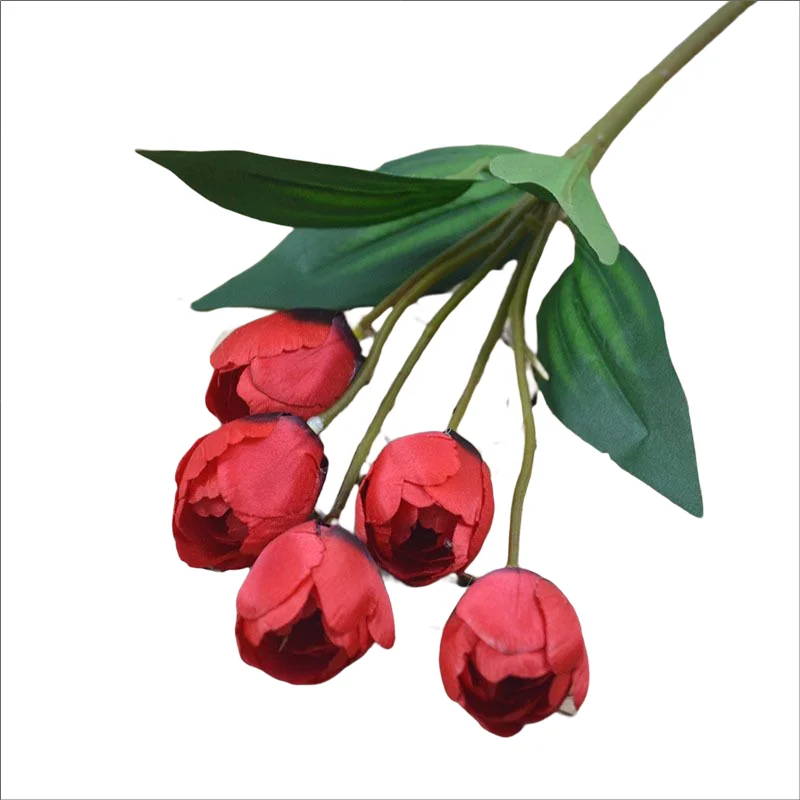 Bulk High Quality Wedding Decoration Latex Silk 5 Branch Yellow Artificial Flower Tulips