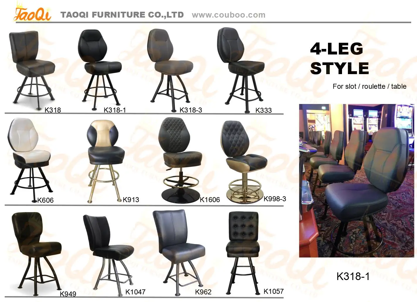 Las Vegas K333 Black Bar Chair Metal Frame Bar Stool Swivel Casino Furniture Slot Chair Poker Seating Gaming Roulette Chair