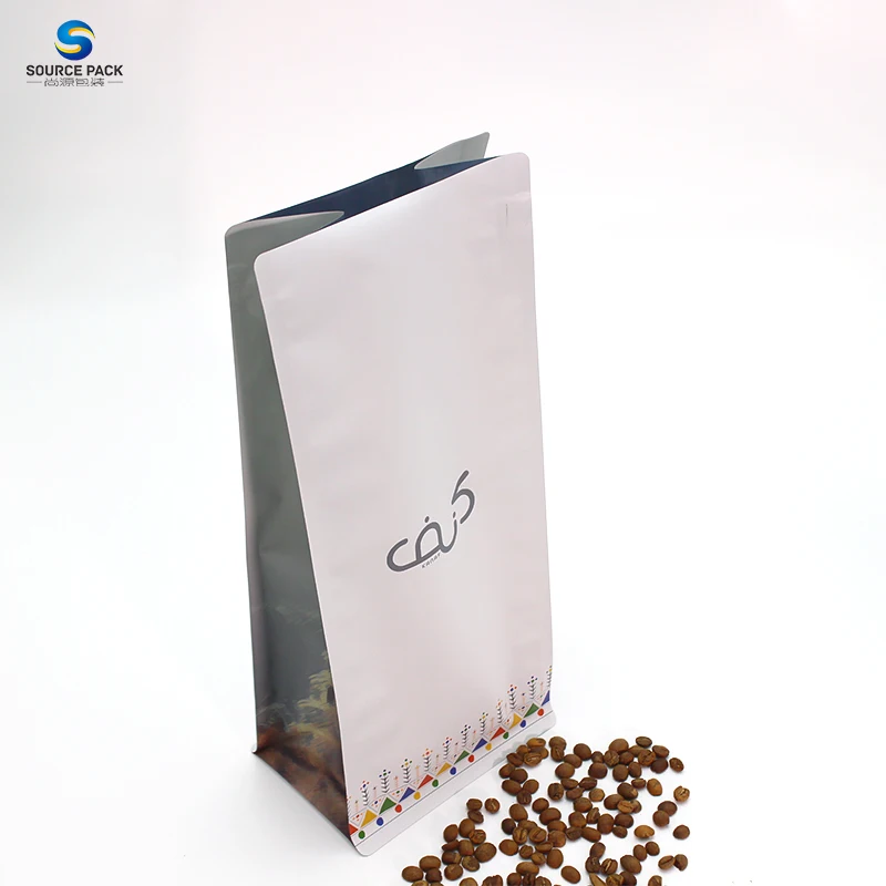 1kg 500g 250g Custom Resealable  Flat Bottom Plastic Aluminum Foil Coffee Snack Food Bag With Valve And Zipper