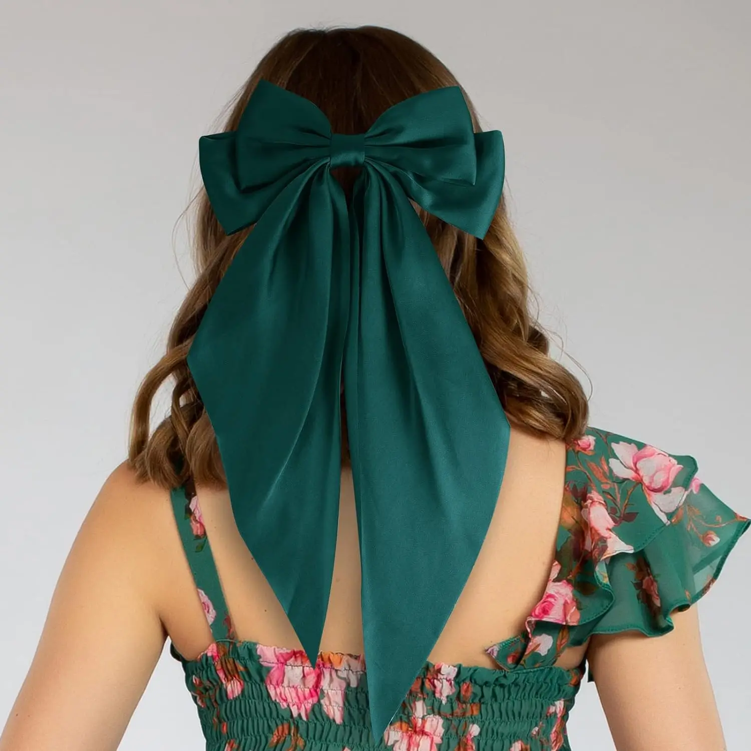 Big Bow Hair Clips Solid Color Bowknot Hairpin French Barrette with Long Silky Satin for Adult Teens Women Hair Accessories