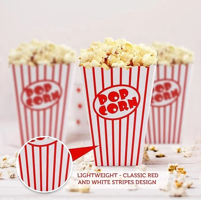 Red and White Popcorn Bags for Popcorn Machine, Movie Theater Decor Popcorn Box