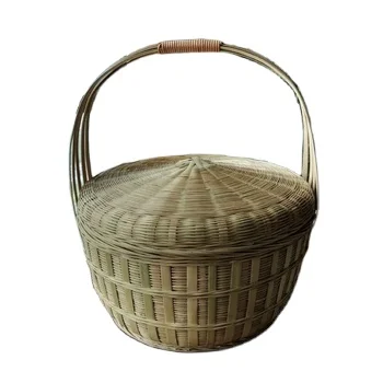 Handmade woven new Chinese bamboo storage basket with handles woven storage basket with lid for gifts suitable for picnics