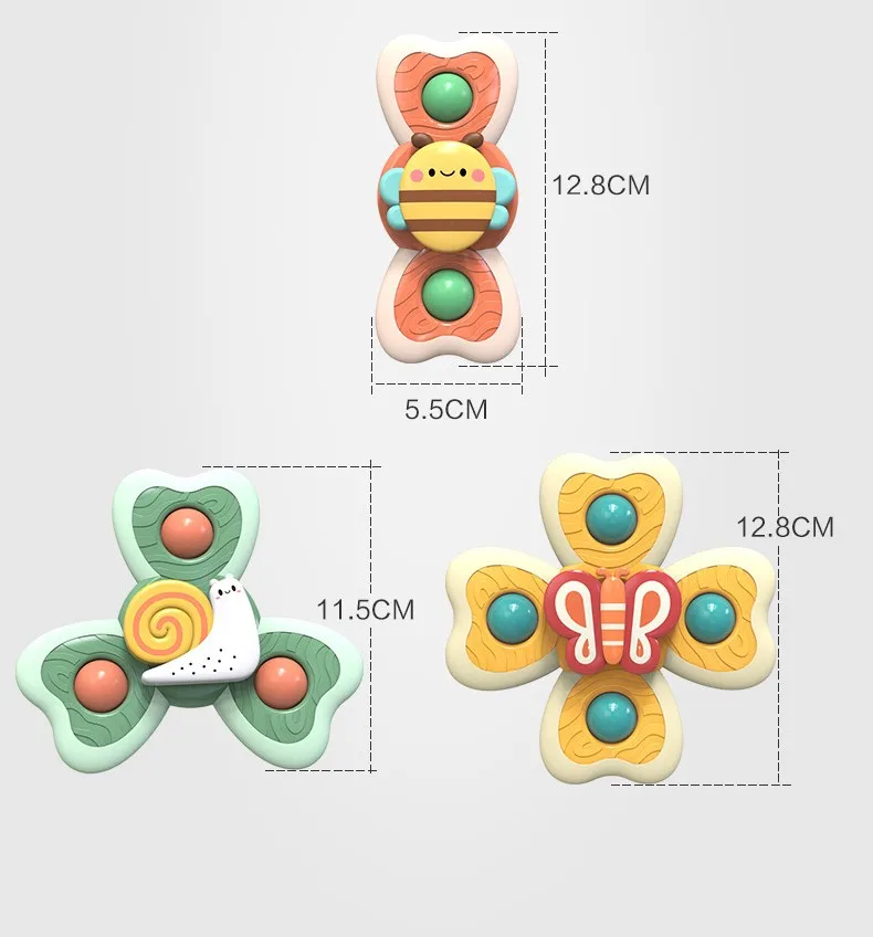 Konig Kids 3pcs Set New Born Toys Rotating Fidget Toy Suction Cup Spinner Bath Time Baby Toys