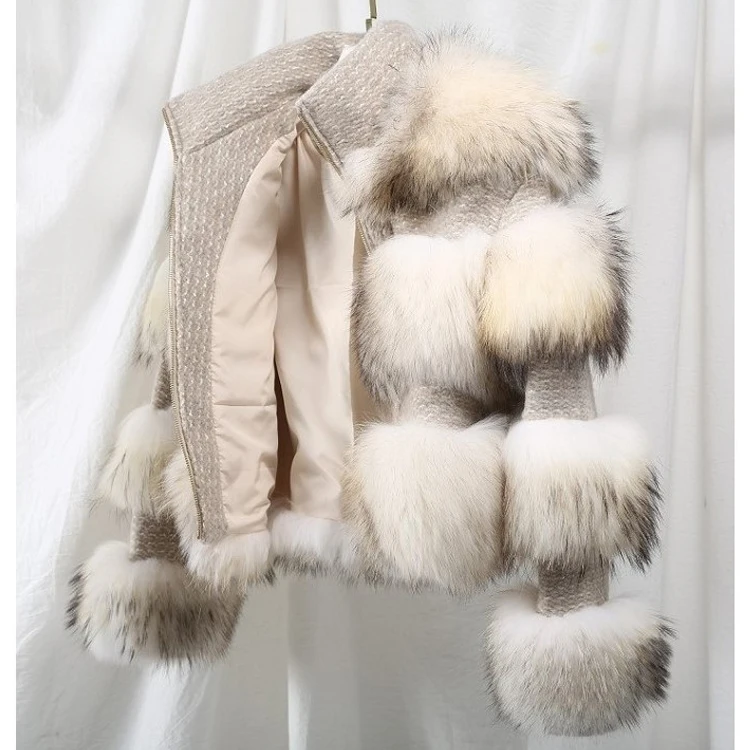 Manufacturer Genuine Natural Raccoon Fur Coat Women Coat Natural Real Fur Jacket Dress Women