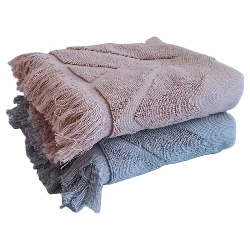 Embossed Turkish Towels with Tassels Yarn Dyed Cotton Jacquard Beach Towel