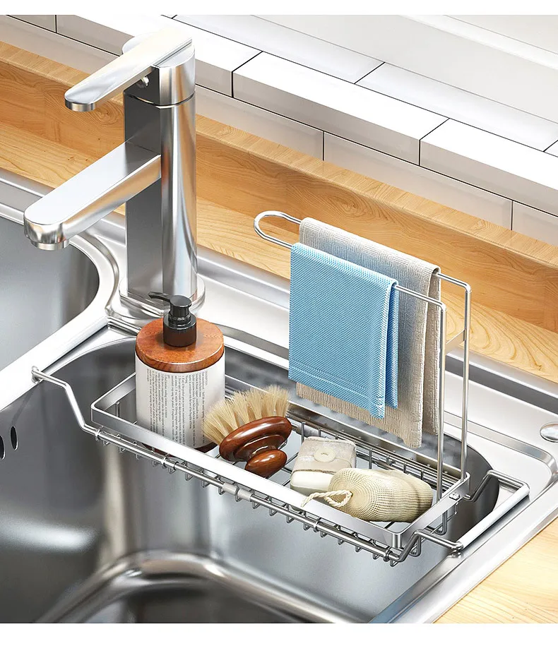 Kitchen Sink Drain Rag Basket Shelving Hanging Retractable Storage Holders Racks