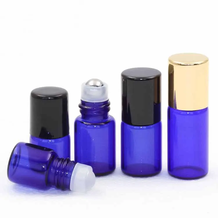 1ml 2ml 3ml 5ml Mini Amber Glass Essential Oil Roll on Bottle For Perfume with Stainless Steel Roller Ball Black Caps