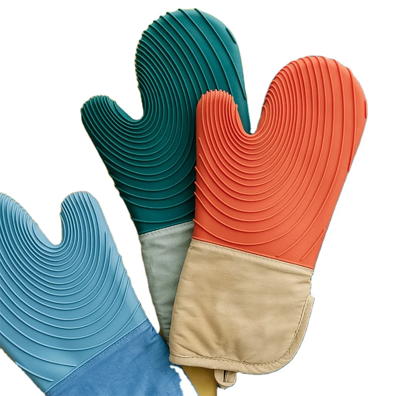 Custom Logo Cotton Heat Resistant Slip Resistant Silicone Bakery Kitchen BBQ Oven Mitts