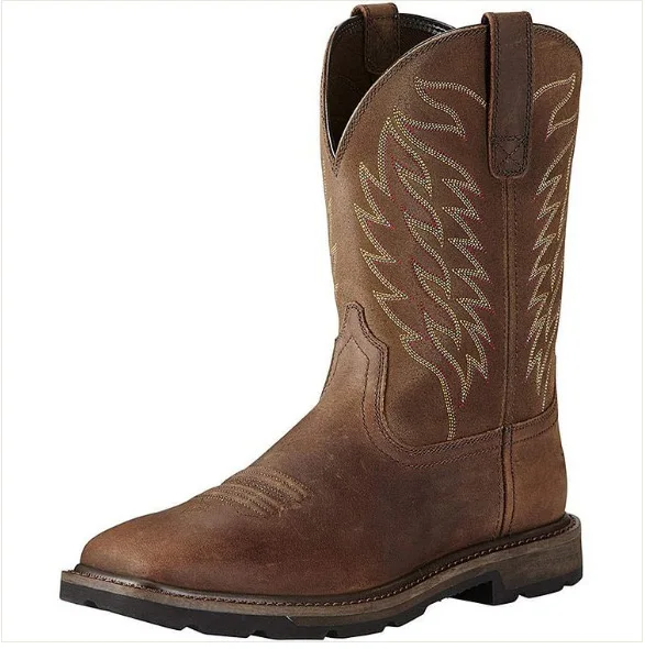 Plus-Size Tall Genuine Leather Western Cowboy Boots Embroidered European and American Knight Style