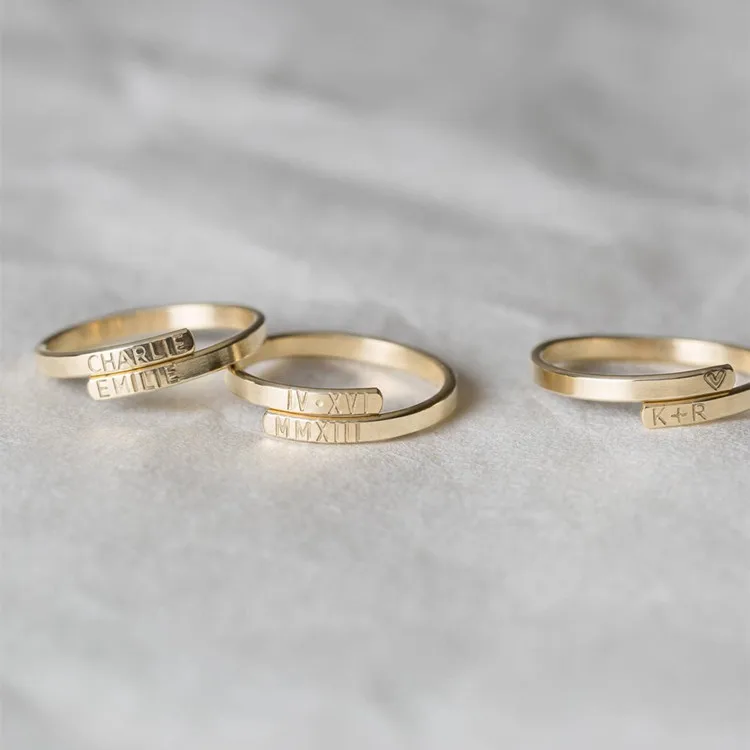 personalized adjustable band ring 14k gold filled 925 sterling silver initial custom name engraved ring with name