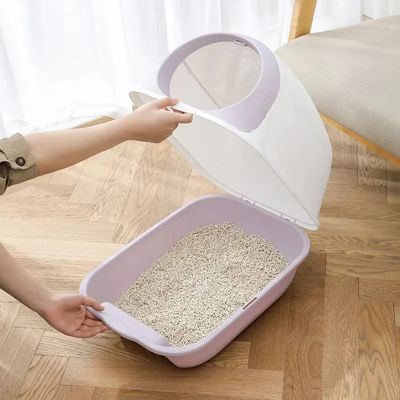 Cat Litter Box Closed Sandbox Pet Bedpan Toilet Anti-splash Cats Tray With Spoon Clean Kitty House Plastic Cat Litter Bedpan