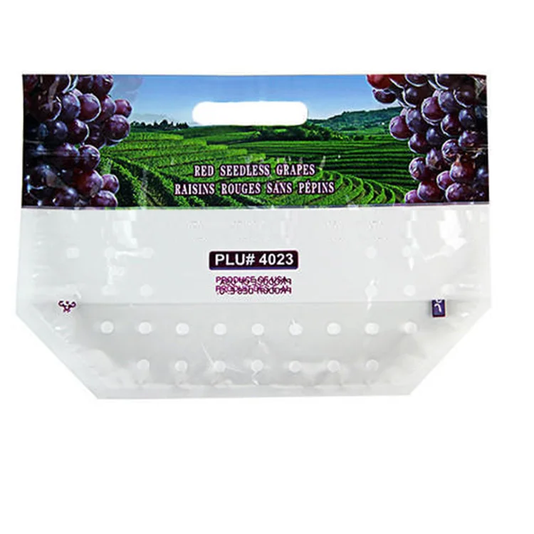 Top quality perforated plastic ziplock bags for grapes cherry with handle