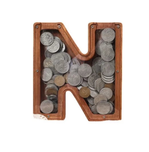 Personalized Custom Wooden Piggy Bank Money Box Coin Bank Letter Stick Gift Letter Piggy Bank for Boys Girls Adults Birthday