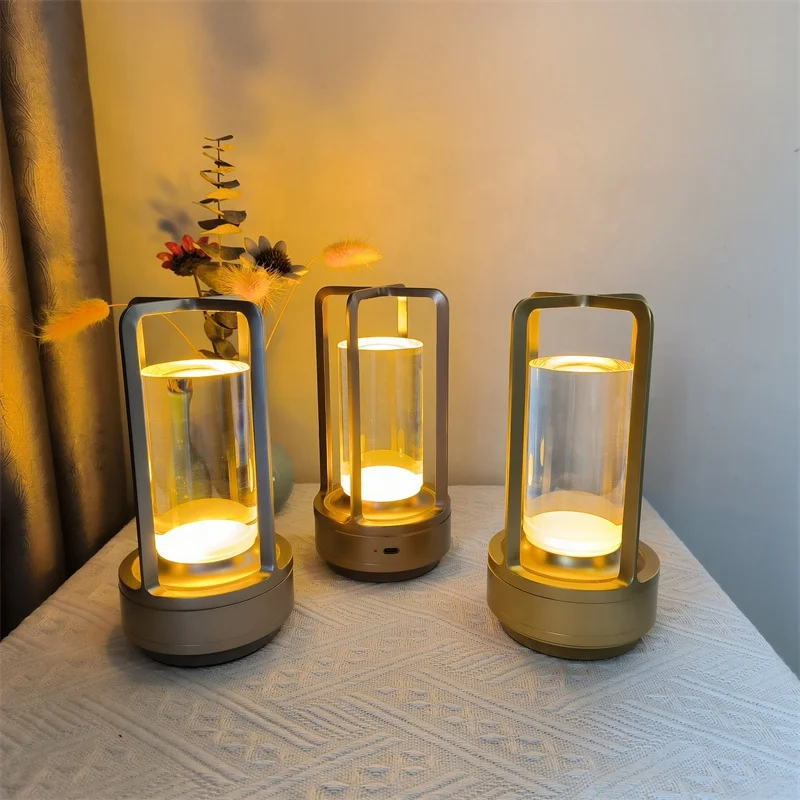 Modern Aluminum Crystal Wireless Table Lamp Restaurant Home Decor Night Light with Touch sensor