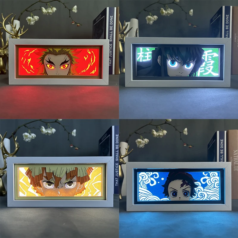 Anime Light Up USB Power Recharge Led Paper Shadow Painting Framed Tabletop Decor Lamp Night  Box Wall Art  Demon Slayer Gift