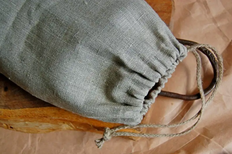 Linen bread bag Natural pure linen bread loaf bag with handmade flax cord organic food storage