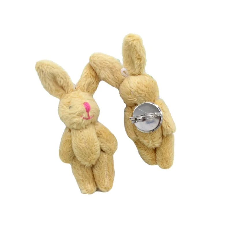 Wholesale long-hair joint bear joint rabbit doll diy creative pin button animal brooch clothing hat accessories