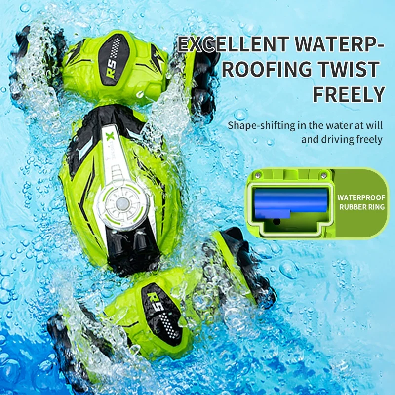 QS Popular 2.4G 4WD Driving RC Stunt Drift Off Road Vehicle Twisting Racing Amphibious Electric Toys Remote Control Car Toys