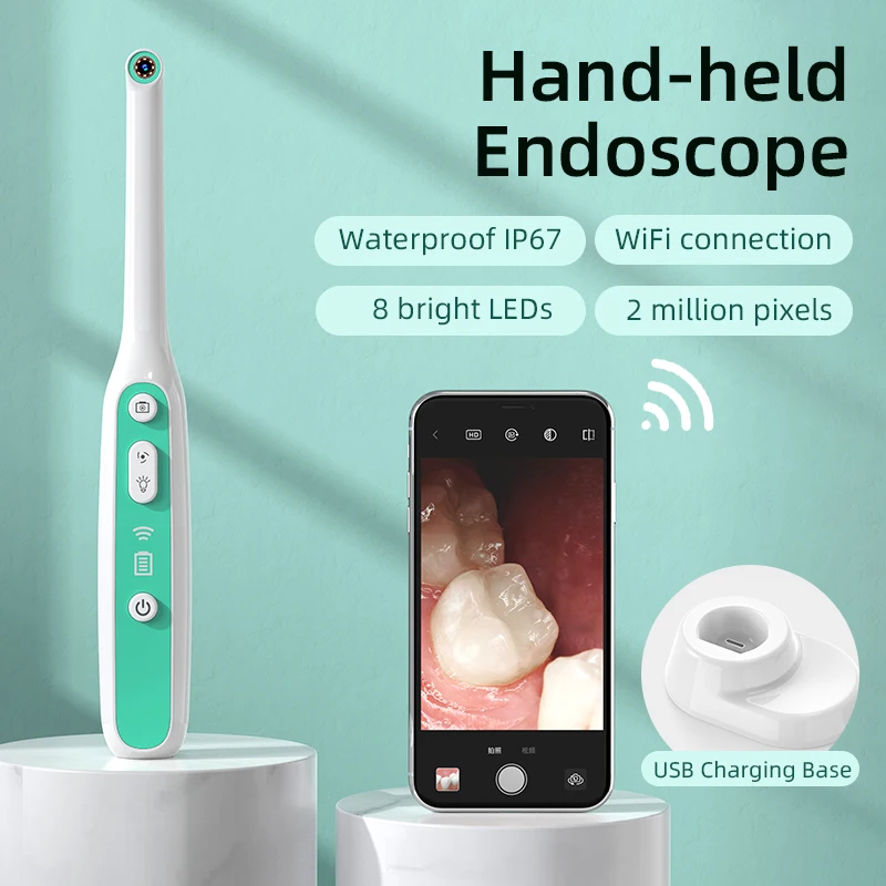 401-B Visual Endoscope Camera Dental Microscope Wireless Intra Oral Camera with 8 LED Lights Compatible with Android and iPhone