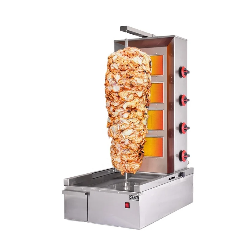 Automatic rotary meat cooking grills 4 burner heating  LPG gas shawarma machine with 110v 220v copper motor