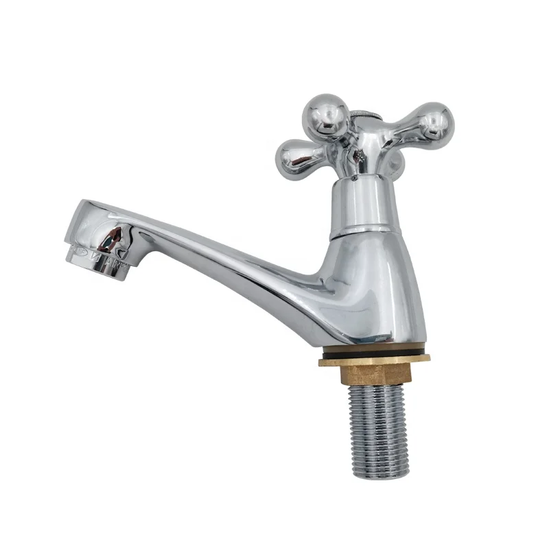 
brass polished basin cold water tap fast open kitchen faucet with cross handle 1/2'water save aerator Metered Faucets 