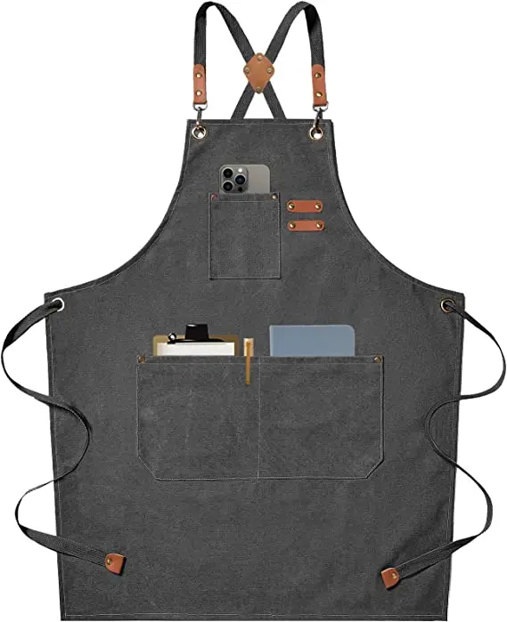 Hot Sell Adjustable Denim Kitchen Cotton Canvas Chef Apron With Large Pocket