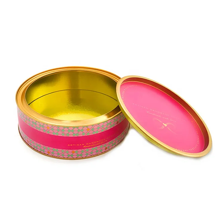 Custom food grade fashion airtight round cookie metal box snack tinplate canister lever lid tin can for gilt candy chocolate