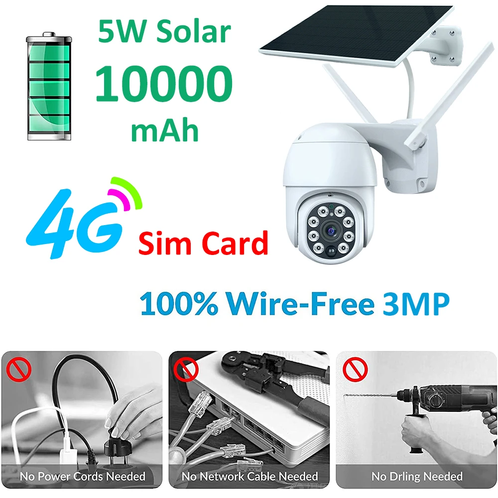 REHENT Outdoor IP66 SEA 4G Band Sound Alarm PIR Humanoid Motion Detection Site Patrol 3MP Solar Battery Surveillance PTZ Camera