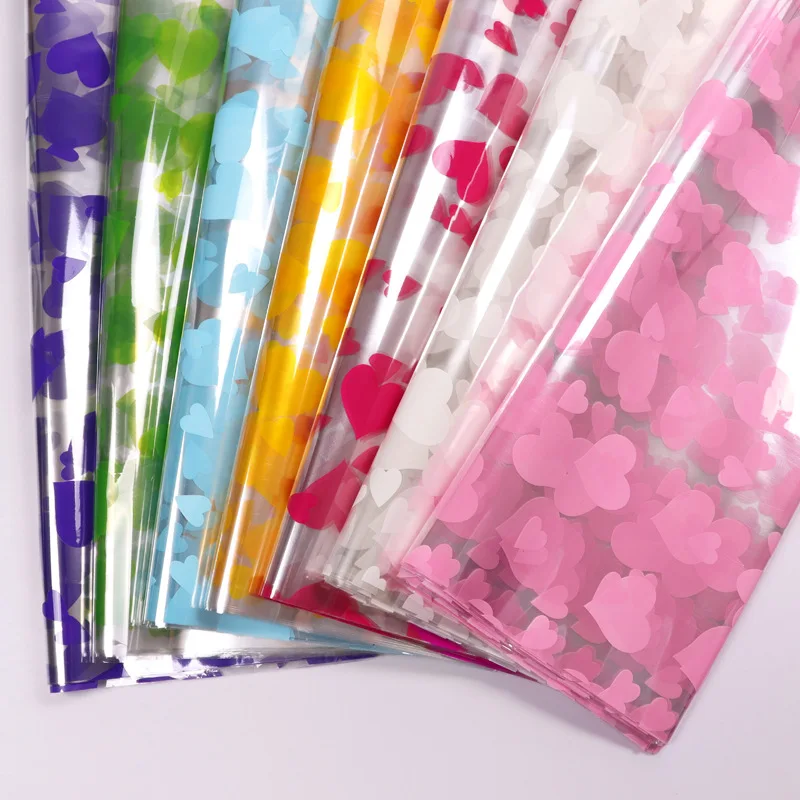 Yohpack Peach Heart Floral Cellophane Printed Plastic Paper Christmas Clear Apple Paper Gift Flower Packaging Paper