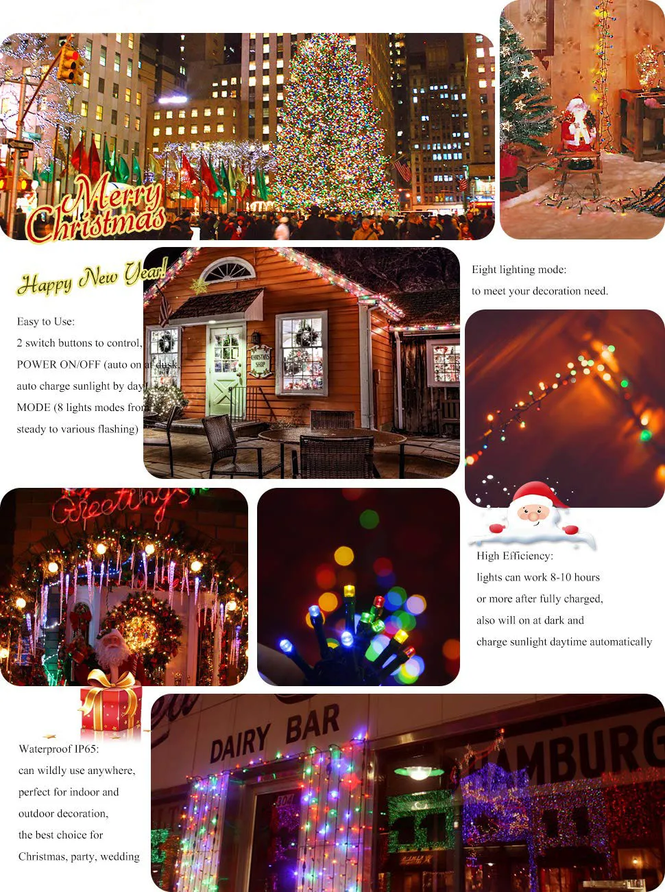 Holiday Christmas diwali outdoor string light tree outdoor party fairy solar light led outdoors garden lights decoration