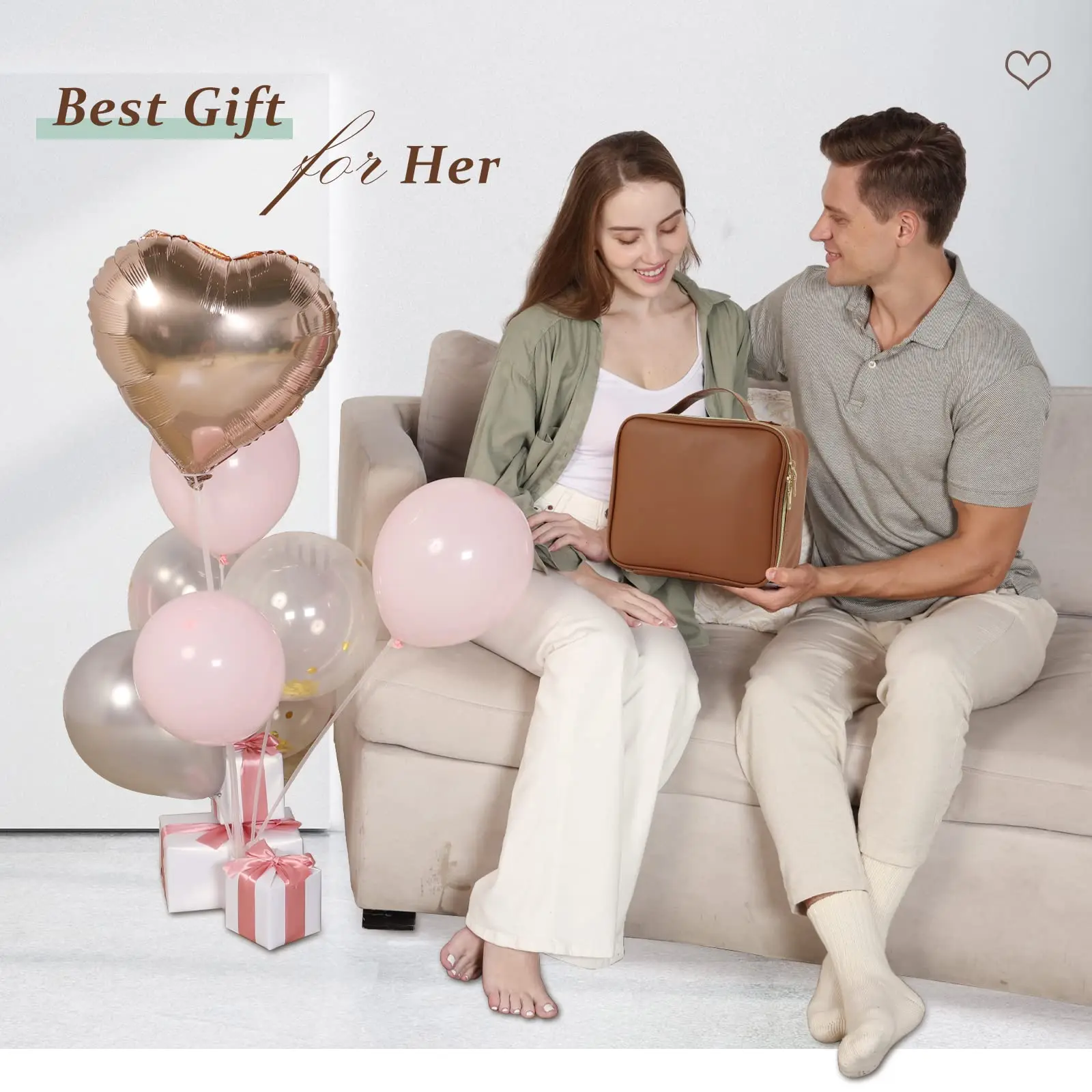 PU Leather Brown Makeup Bag Set Make up Bag Organizer Large 3Pcs Cosmetic Bag Sets for Travel