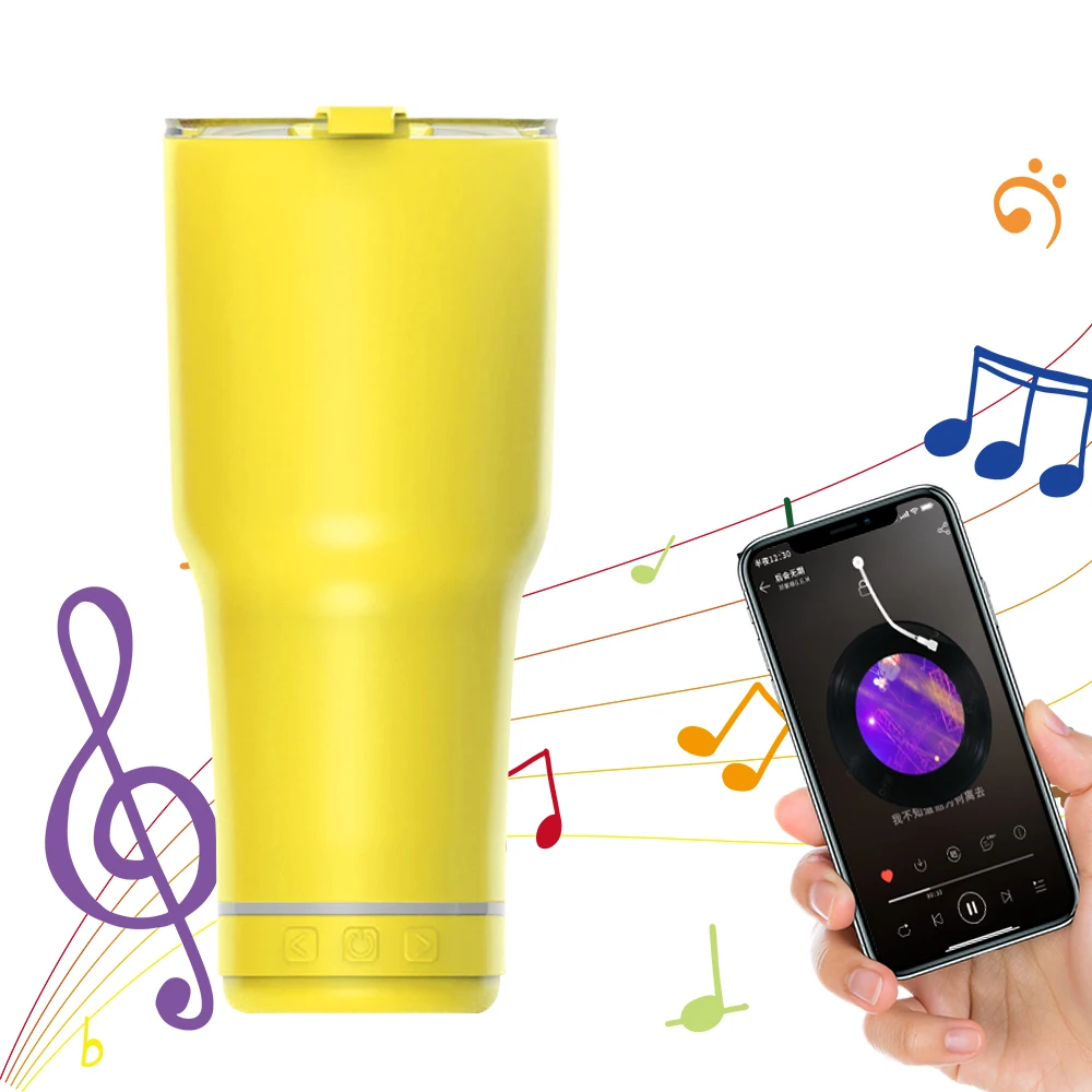 OLERD  30oz Smart Double Wall Water Bottles Wireless Music Player Stainless Steel Car Tumbler With Speaker