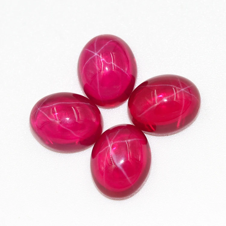 Big Size Red Star Sapphire Stone 9x11mm to 15x20mm White Pattern Flat Back Oval Beads Corundum Ruby Sapphire Stone for Sale