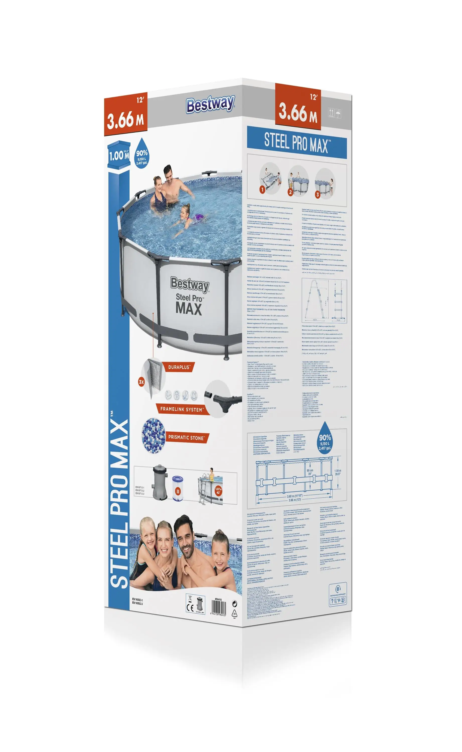 Bestway 56418 Размер 3 66 м x 1 стальной профессиональный бассейн над землей круглый с лестничным фильтром насос