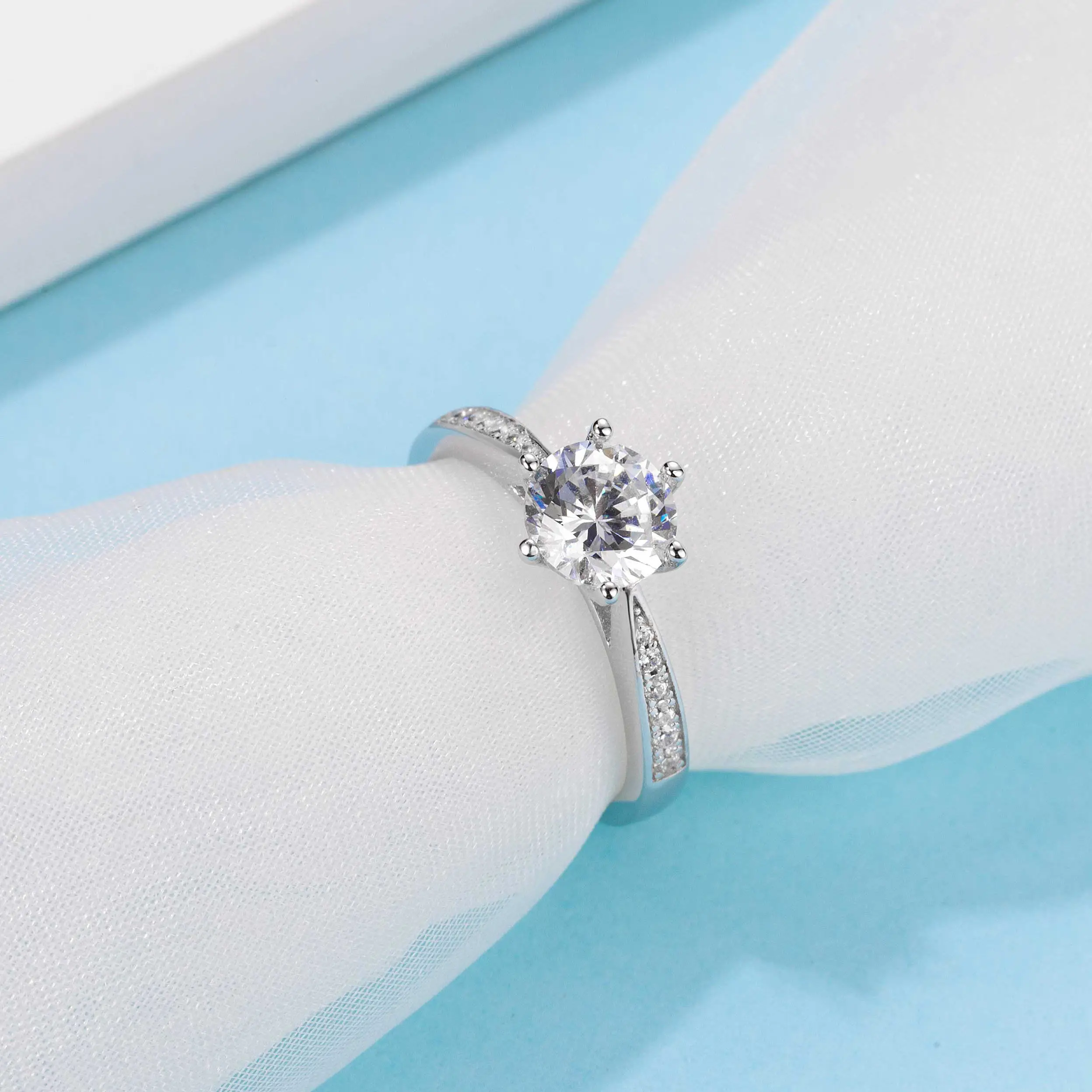 High Quality real diamond 18k gold diamond wedding ring set six claws with side diamond