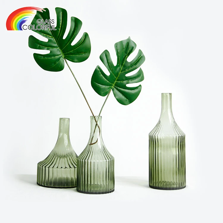 Fine mouth glass vase for wedding table green glass